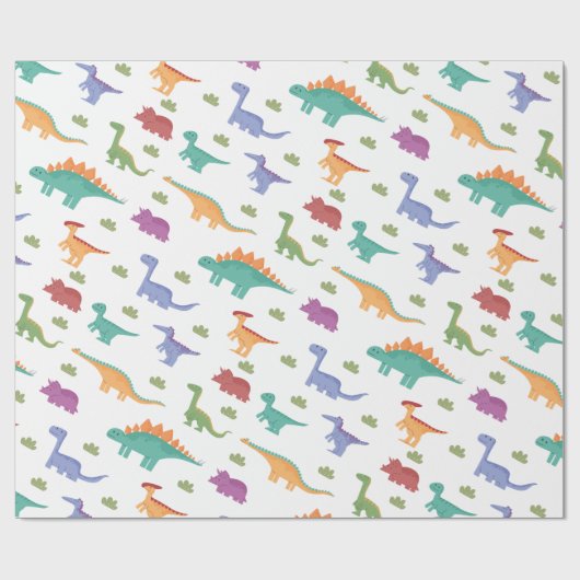Dinosaur Illustration Pattern Kerstmis Birthday Cadeaupapier (Vlak)