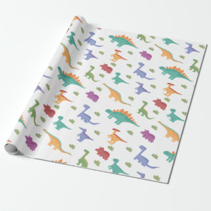 Dinosaur Illustration Pattern Kerstmis Birthday Cadeaupapier