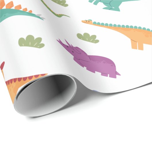 Dinosaur Illustration Pattern Kerstmis Birthday Cadeaupapier (Rol Hoek)