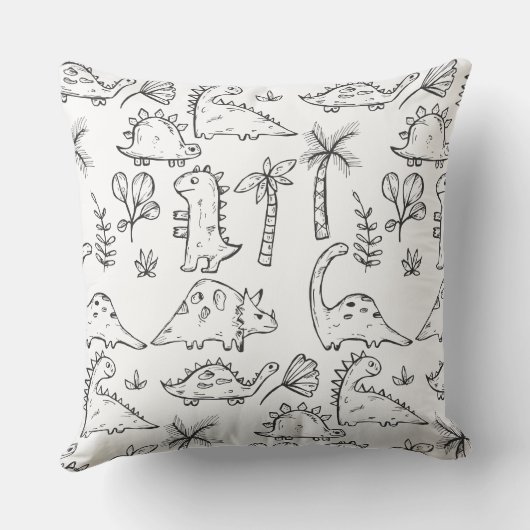 Dinosaur Illustrations Black and White Pattern Kussen (Achterkant)