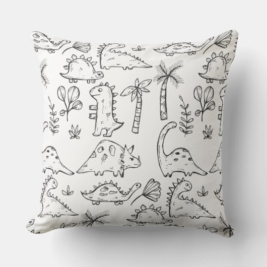 Dinosaur Illustrations Black and White Pattern Kussen (Voorkant)