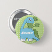 Dinosaur in Blue Happy Birthday voor u Button noem (Voorkant /achterkant)