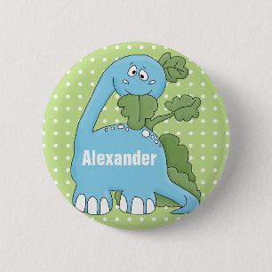 Dinosaur in Blue Happy Birthday voor u Button noem