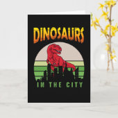 Dinosaur in de Stad | Dinosaur Design Kaart (Gele Bloem)