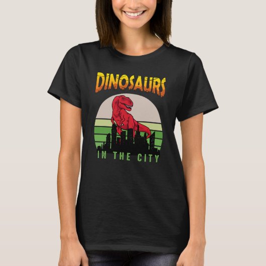 Dinosaur in de stad | Ontwerp van Dinosaur T-shirt (Voorkant)