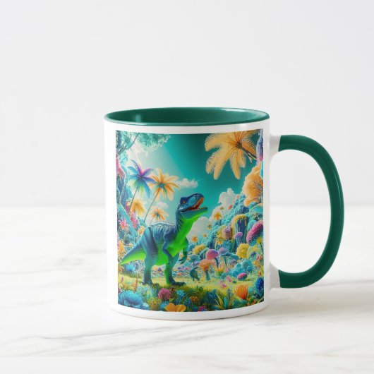 Dinosaur in een kleurrijke prehistorische jungle. mok (Rechts)