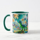 Dinosaur in een kleurrijke prehistorische jungle. mok (Links)