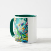 Dinosaur in een kleurrijke prehistorische jungle. mok (Voorkant links)