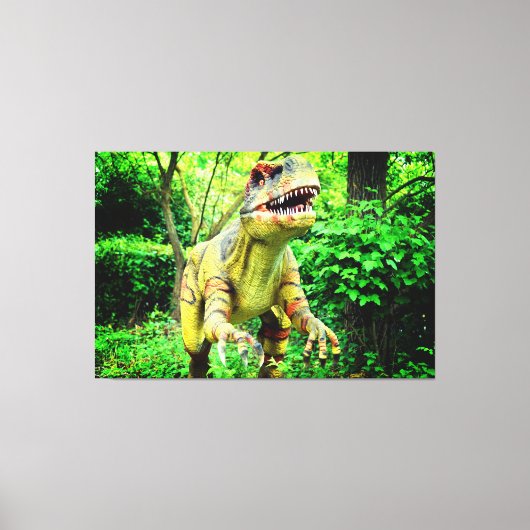 Dinosaur in Forest afbeelding gedrukt op Premium W Canvas Afdruk (Voorkant)