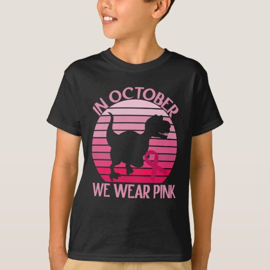 Dinosaur in oktober Draag we roze borstkanker T-shirt (Voorkant)