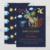 Dinosaur in watercolor Baby Shower invite. Kaart (Voorkant / Achterkant)