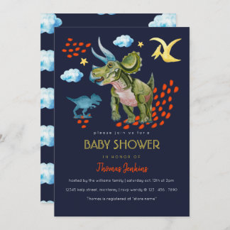 Dinosaur in watercolor Baby Shower invite. Kaart