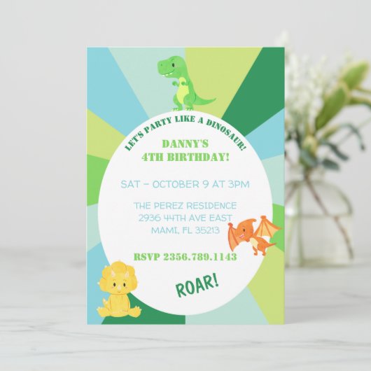DINOSAUR INVITATIE KAART (Staand voorkant)