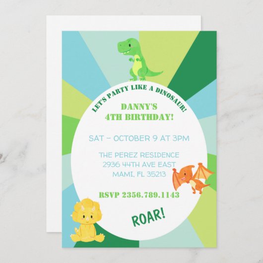 DINOSAUR INVITATIE KAART (Voorkant / Achterkant)