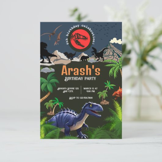 Dinosaur Invitation, Dinosaur Birthday Kaart (Staand voorkant)