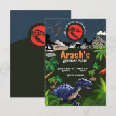 Dinosaur Invitation, Dinosaur Birthday Kaart (Voorkant / Achterkant)