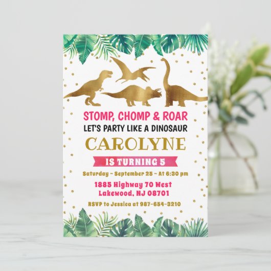 Dinosaur Invitation, Dinosaur Birthday Kaart (Staand voorkant)