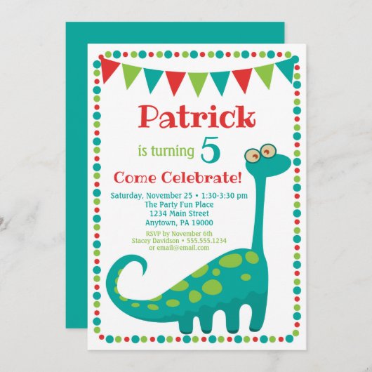 Dinosaur Invitation Funny Dino Birthday Kaart (Voorkant / Achterkant)