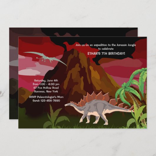 Dinosaur Invitation Kaart (Voorkant / Achterkant)
