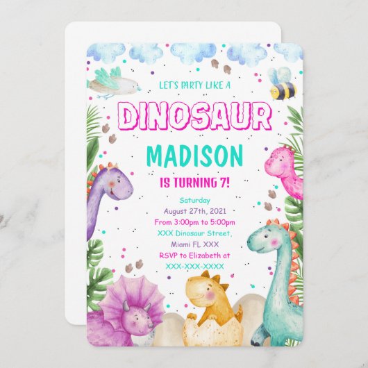 Dinosaur Invitation Kaart (Voorkant / Achterkant)