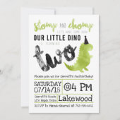Dinosaur Invitation Stomp and Chomp 2nd Birthday Kaart (Voorkant)