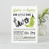 Dinosaur Invitation Stomp and Chomp 2nd Birthday Kaart (Staand voorkant)
