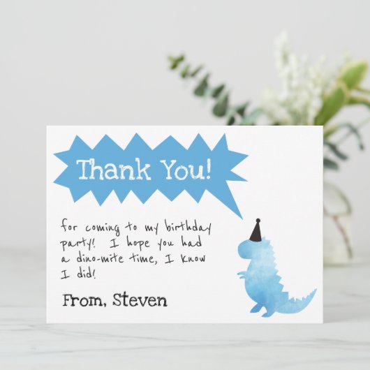 Dinosaur Invitation Stomp and Chomp Birthday boy Bedankkaart (Staand voorkant)