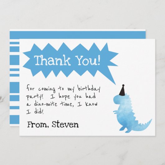 Dinosaur Invitation Stomp and Chomp Birthday boy Bedankkaart (Voorkant / Achterkant)