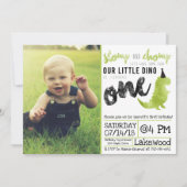 Dinosaur Invitation Stomp and Chomp First Birthday Kaart (Voorkant)