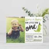 Dinosaur Invitation Stomp and Chomp First Birthday Kaart (Staand voorkant)