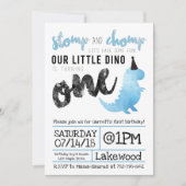 Dinosaur Invitation Stomp and Chomp First Birthday Kaart (Voorkant)