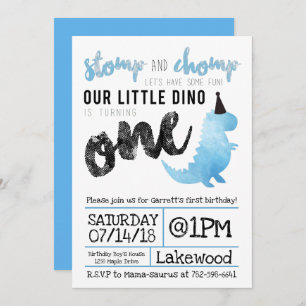 Dinosaur Invitation Stomp and Chomp First Birthday Kaart