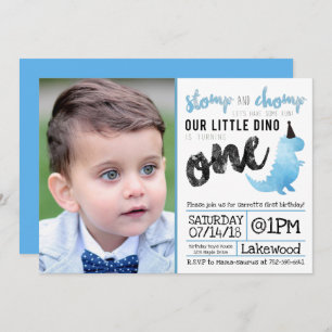 Dinosaur Invitation Stomp and Chomp First Birthday Kaart