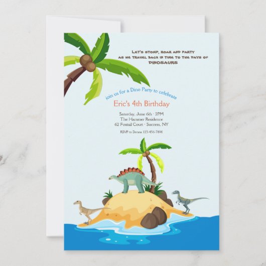 Dinosaur Island Birthday Party Kaart (Voorkant)
