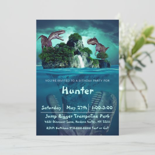 Dinosaur Island Birthday Party Kaart (Staand voorkant)