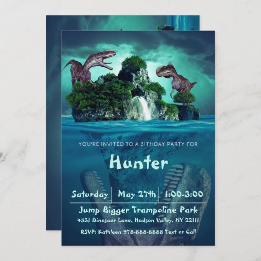 Dinosaur Island Birthday Party Kaart (Voorkant / Achterkant)