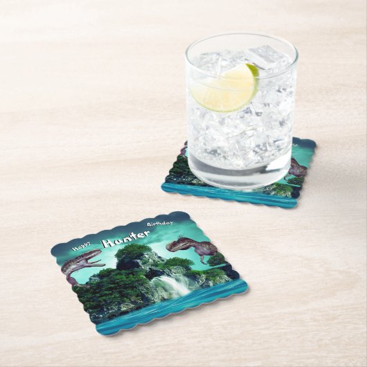 Dinosaur Island Happy Birthday Party Kartonnen Onderzetters (Insitu)