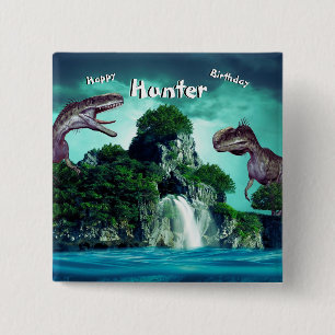 Dinosaur Island Happy Birthday Party Vierkante Button 5,1 Cm