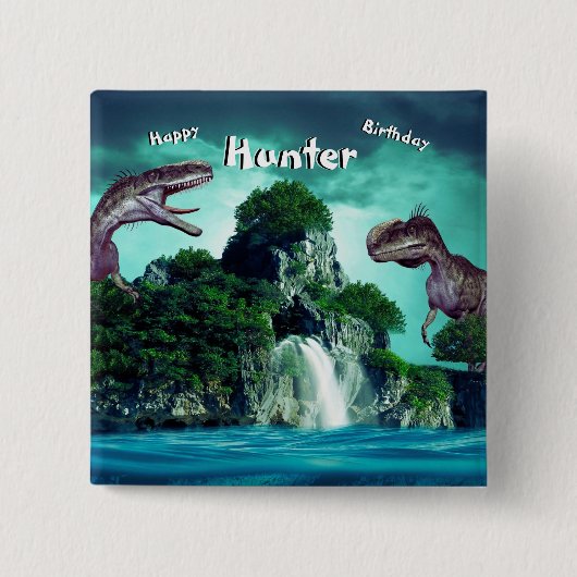 Dinosaur Island Happy Birthday Party Vierkante Button 5,1 Cm (Voorkant)