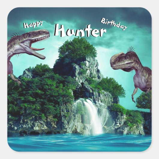 Dinosaur Island Happy Birthday Party Vierkante Sticker (Voorkant)