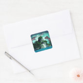Dinosaur Island Happy Birthday Party Vierkante Sticker (Envelop)
