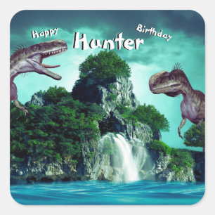 Dinosaur Island Happy Birthday Party Vierkante Sticker