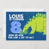 Dinosaur-jarig jongetje 8e blauwe groene uitnodigi kaart (Voorkant)