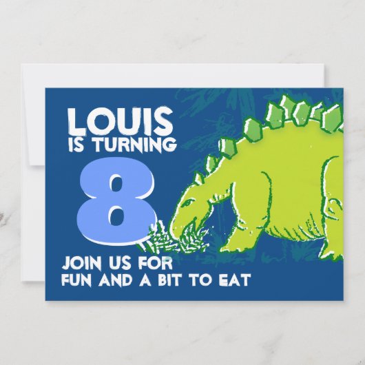 Dinosaur-jarig jongetje 8e blauwe groene uitnodigi kaart (Voorkant)
