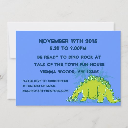 Dinosaur-jarig jongetje 8e blauwe groene uitnodigi kaart (Achterkant)