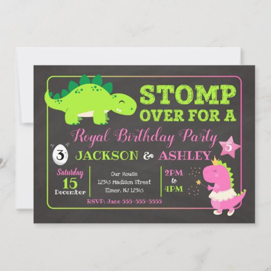 Dinosaur Joint Birthday Invitation / Boy & Girl Kaart (Voorkant)