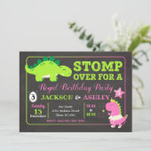 Dinosaur Joint Birthday Invitation / Boy & Girl Kaart (Staand voorkant)