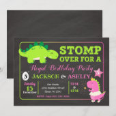 Dinosaur Joint Birthday Invitation / Boy & Girl Kaart (Voorkant / Achterkant)