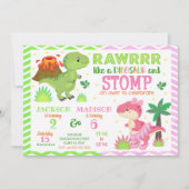 Dinosaur Joint Birthday Invitation for Boy & Girl Kaart (Voorkant)