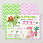 Dinosaur Joint Birthday Invitation for Boy & Girl Kaart (Voorkant / Achterkant)